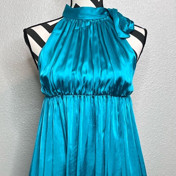 ASPESI 100% Silk Teal Halter Mini Dress - Picture 5 of 13